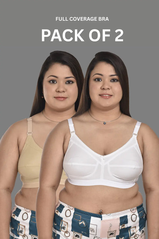 Full Coverage Minimizer Bra Non Padded White Nude Bra (Pack of 2)