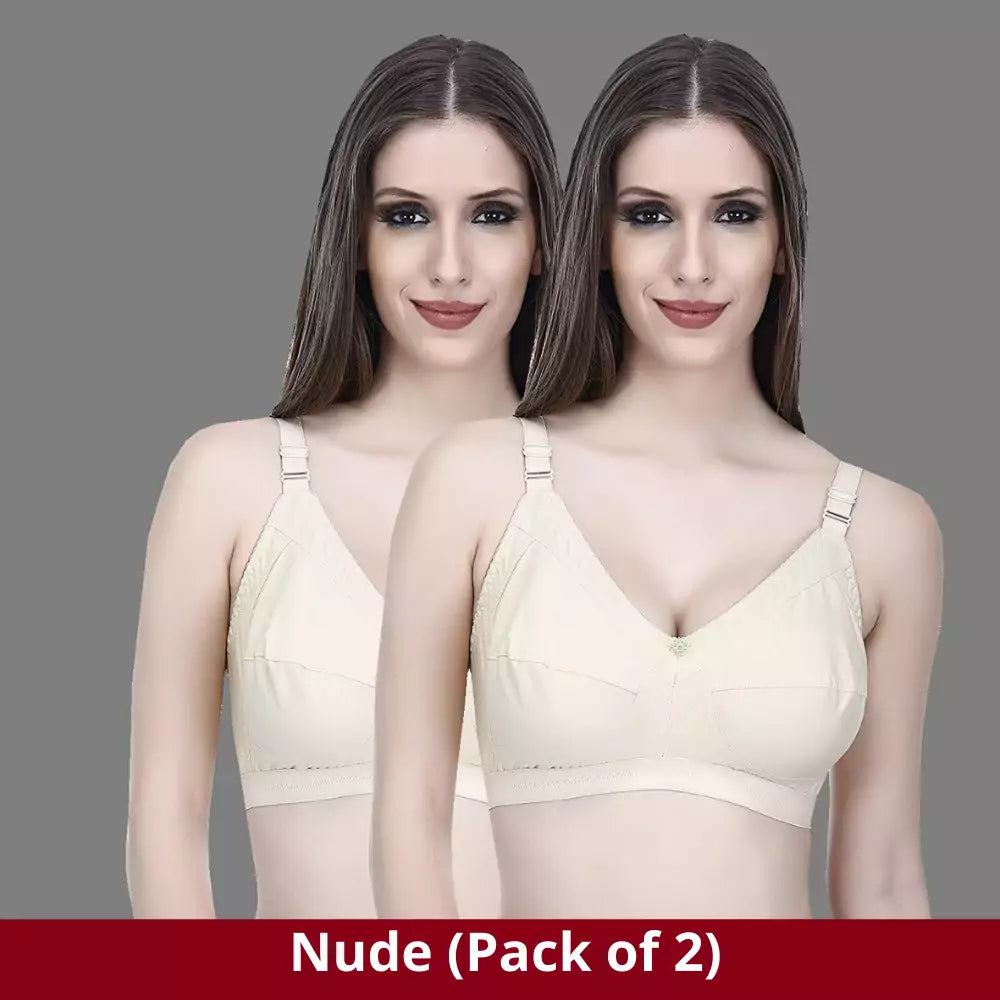 Full Coverage Minimizer Bra Non Padded White Nude 3 Hook Bra (Pack of 2)