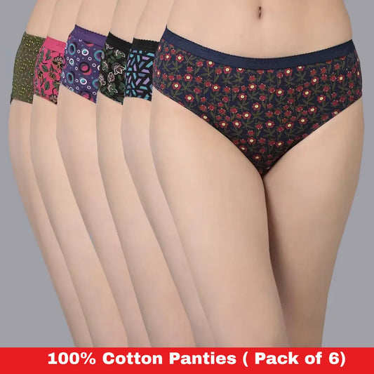 Ladies Underwear : 100% Cotton Panties for Women's or Girls (Pack of 6)
