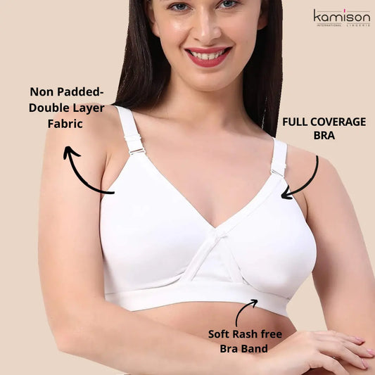 Full Coverage X-Frame Heavy Bust Everyday Cotton Bra| Double Layer| Non Padded | Seamless Tshirt Bra (Pack of 2 )