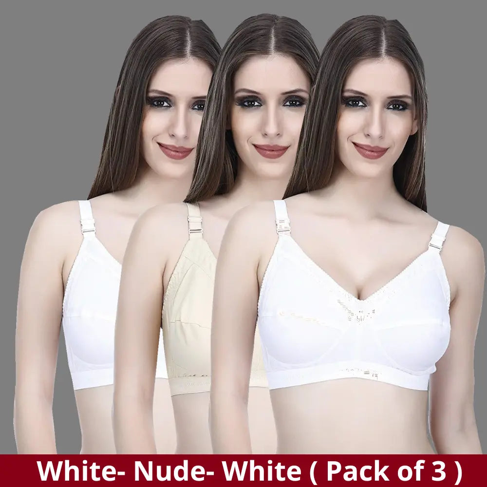 Full Coverage Minimizer Bra Non Padded White Nude Bra (Pack of 3