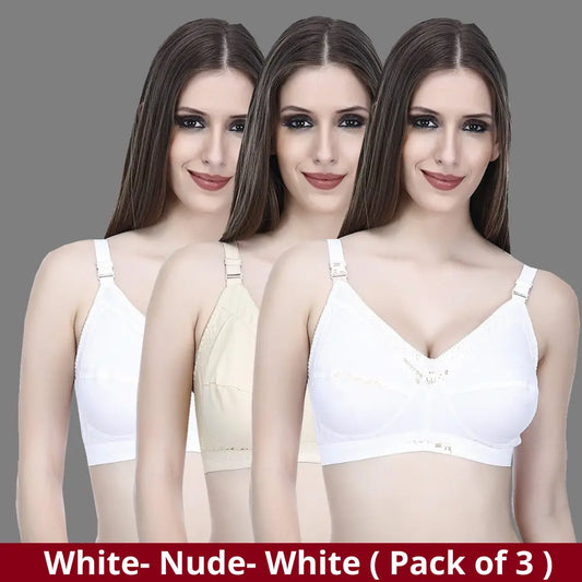 Full Coverage Minimizer Bra Non Padded White Nude Bra (Pack of 3)