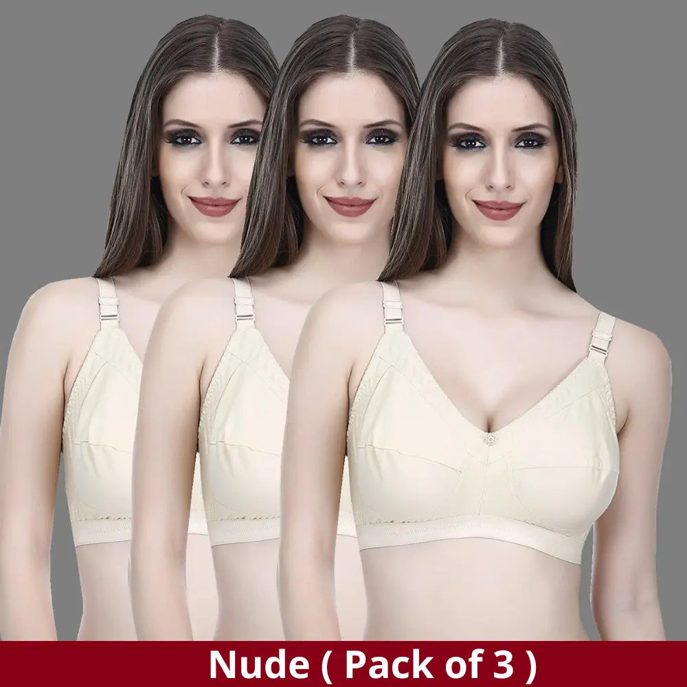 Full Coverage Minimizer Bra Non Padded White Nude White Bra (Pack of 3)