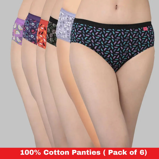 Cotton Panty Set for Women Combo | Pack of 6 | S - 4XL Size | 3 Multi Print Panty