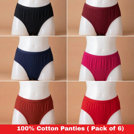 Ladies Underwear :100% Cotton Panties for Women's or Girls (Pack of 6 )