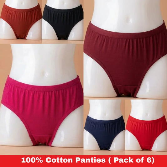 Pack of 6 Stretchable Cotton Hipster Panties for Women - Color May Vary ( Pack of 6 )