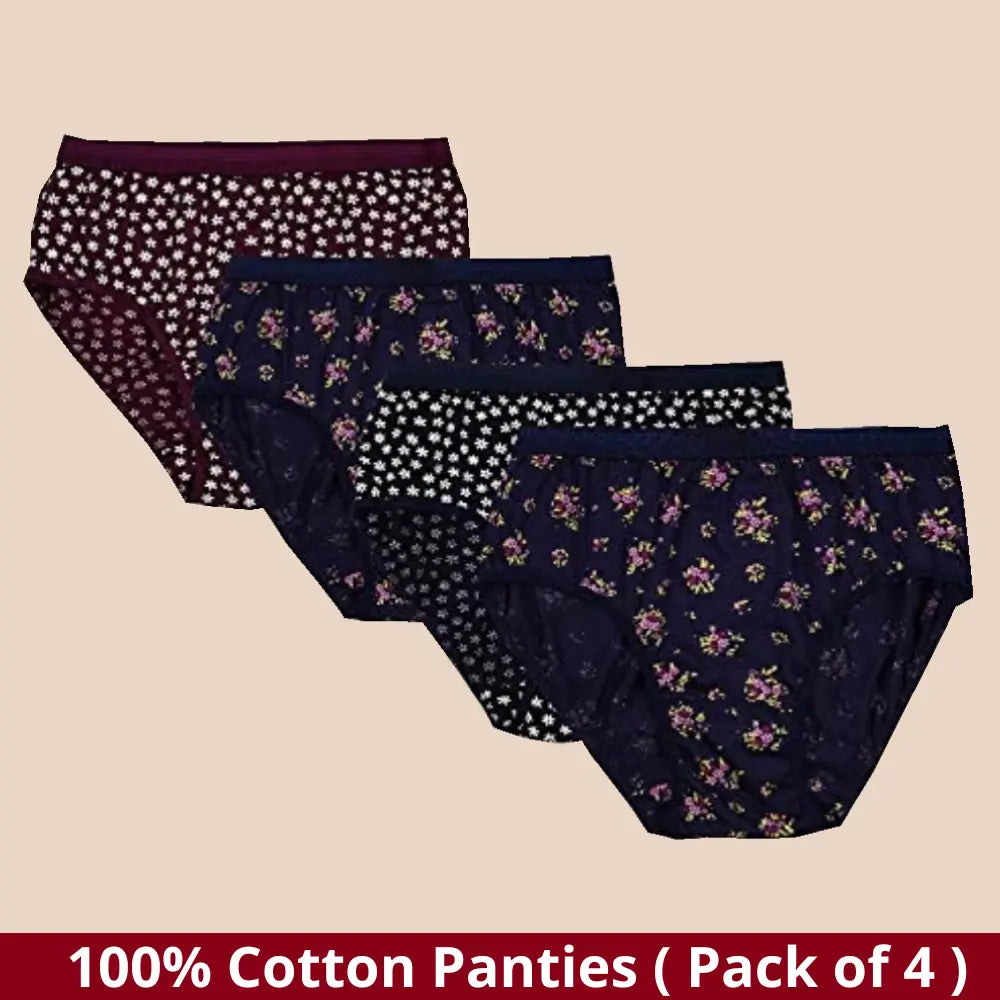 Ladies Underwear : 100% Cotton Panties for Women's or Girls (Pack of 4