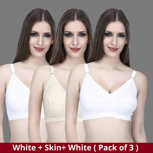 Full Coverage Minimizer Bra Non Padded White Nude Bra ( Pack of 3 )