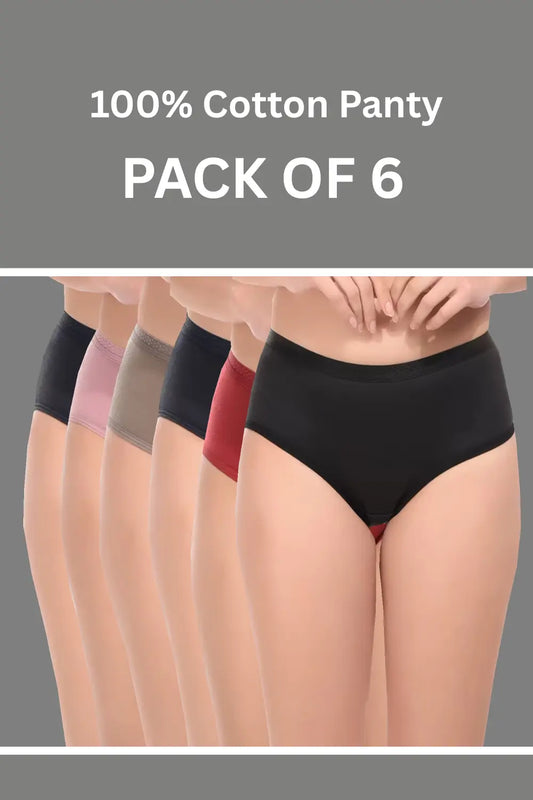 100% Super Soft Cotton Hipster Ladies Plain Panties Underwear Combo Pack of 6