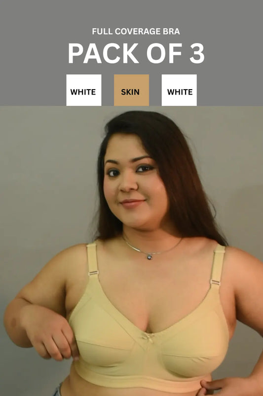 Full Coverage Minimizer Bra Non Padded Non Wired White Skin Bra (Pack of 3)