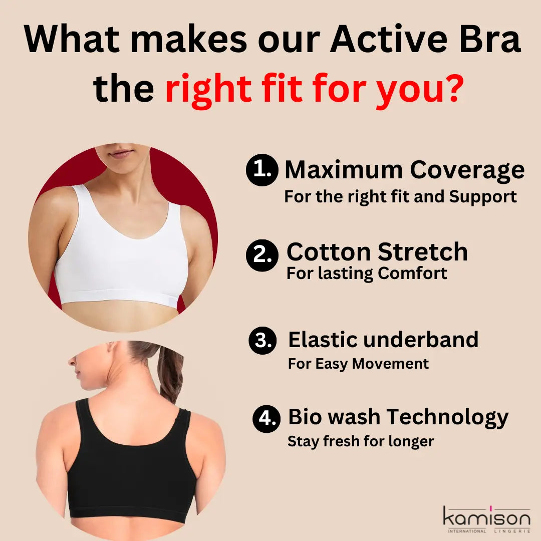 Sports Bra for Girls and Women |Full Coverage | Broad Strap | Non-Padded | Biowash Fabric (Pack of 2)