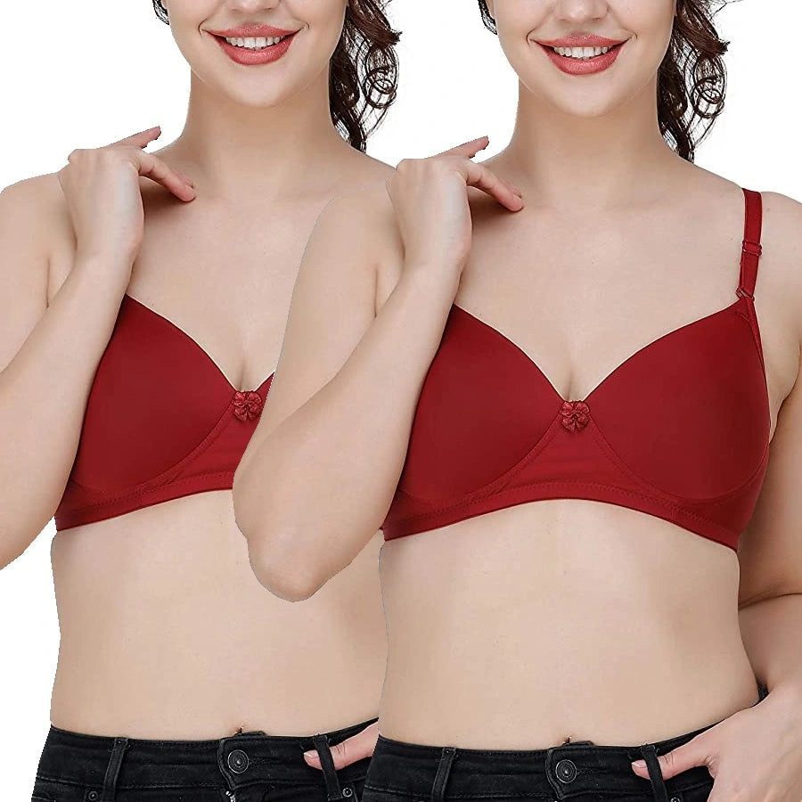 Lightly Padded Polyamide Cotton T-Shirt Bra for Women - Padded, Wireless,  3/4th Coverage Nude (Pack of 2)