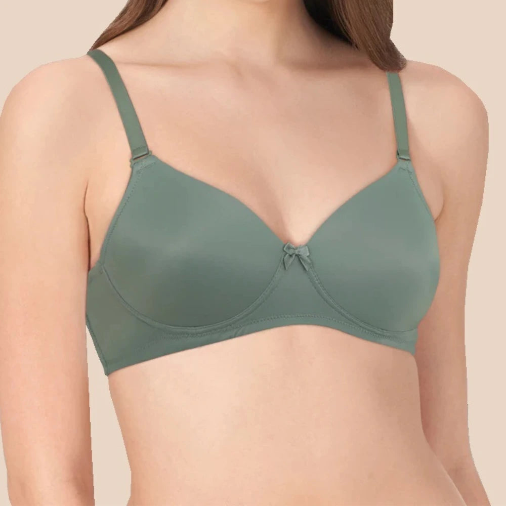 Lightly Padded Polyamide Cotton T-Shirt Bra for Women - Padded, Wireless, 3/4th Coverage Cedar (Pack of 2)