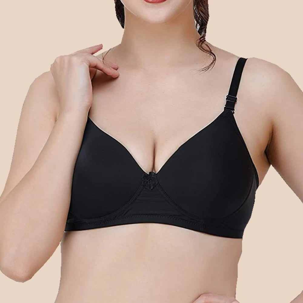 Lightly Padded Polyamide Cotton T-Shirt Bra for Women - Padded, Wireless, 3/4th Coverage (Pack of 2)