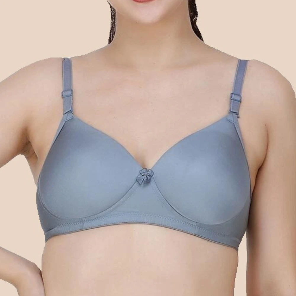 Lightly Padded Polyamide Cotton T-Shirt Bra for Women - Padded, Wireless, 3/4th Coverage Grey (Pack of 2)