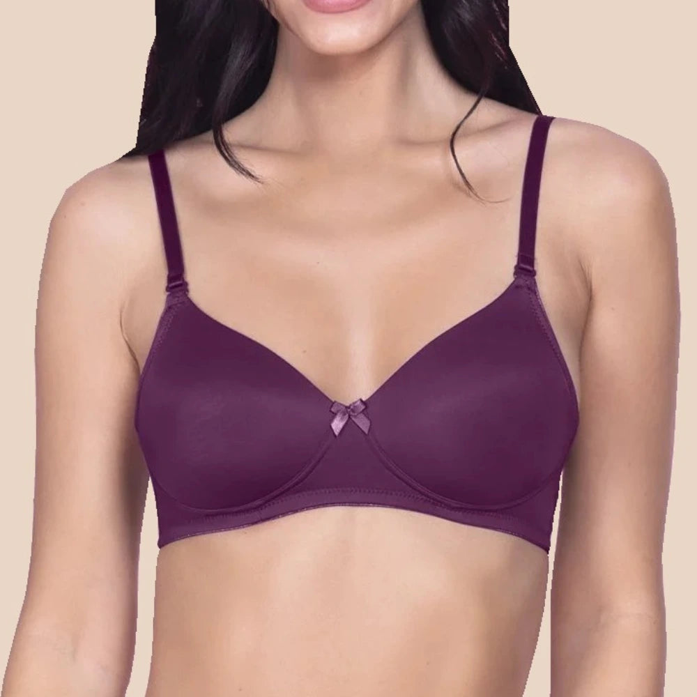 Lightly Padded Polyamide Cotton T-Shirt Bra for Women - Padded, Wireless, 3/4th Coverage Violet (Pack of 2)