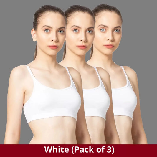 Teenager Beginners Sports bra for girls white (Pack of 3)