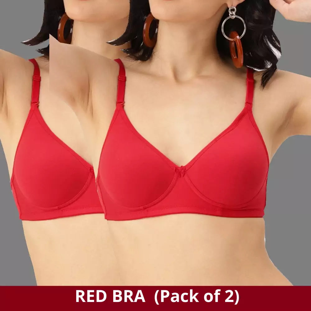 Tshirt Seamless Non Padded Bra Cotton Double Layer Red Bra for Girls (