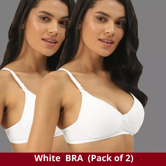 Tshirt Seamless Non Padded Bra Cotton Double Layer White Bra for Girls (Pack of 2)