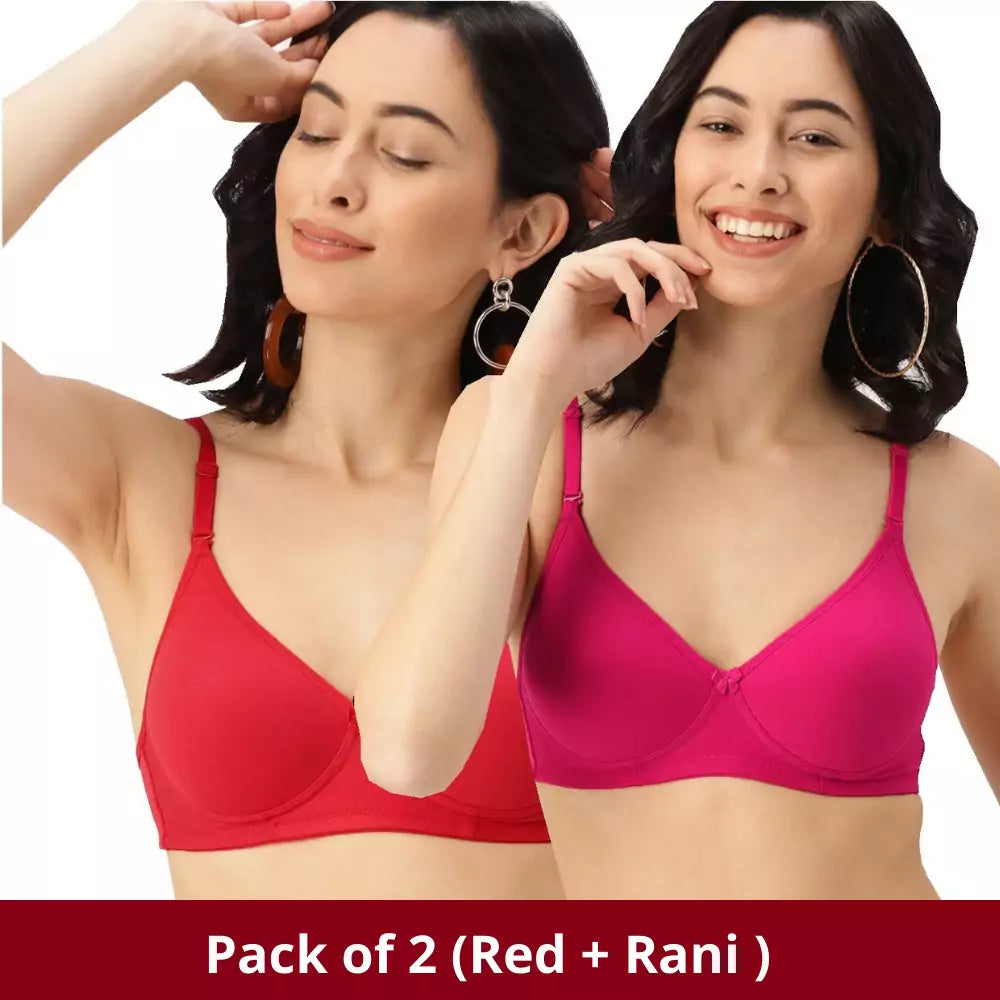 Tshirt Seamless Non Padded Red Rani Cotton Bra (Pack of 2)