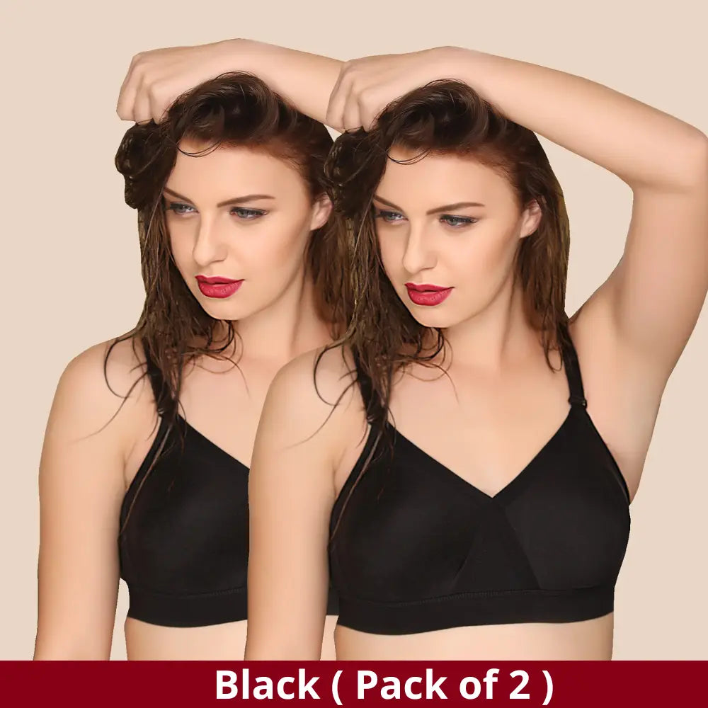 Full Coverage X-Frame Heavy Bust Everyday Cotton Bra| Double Layer| Non Padded | Seamless Tshirt Bra (Pack of 2 )