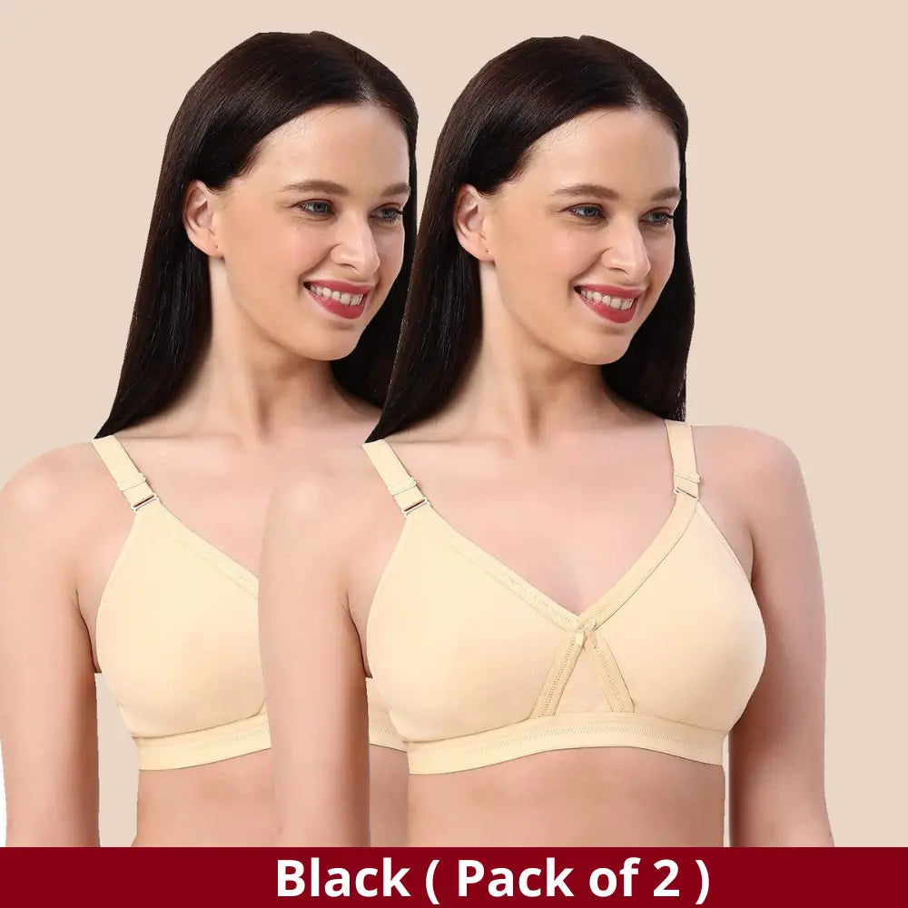 Full Coverage X-Frame Heavy Bust Everyday Cotton Bra| Double Layer| Non Padded | Seamless Tshirt Bra (Pack of 2 )