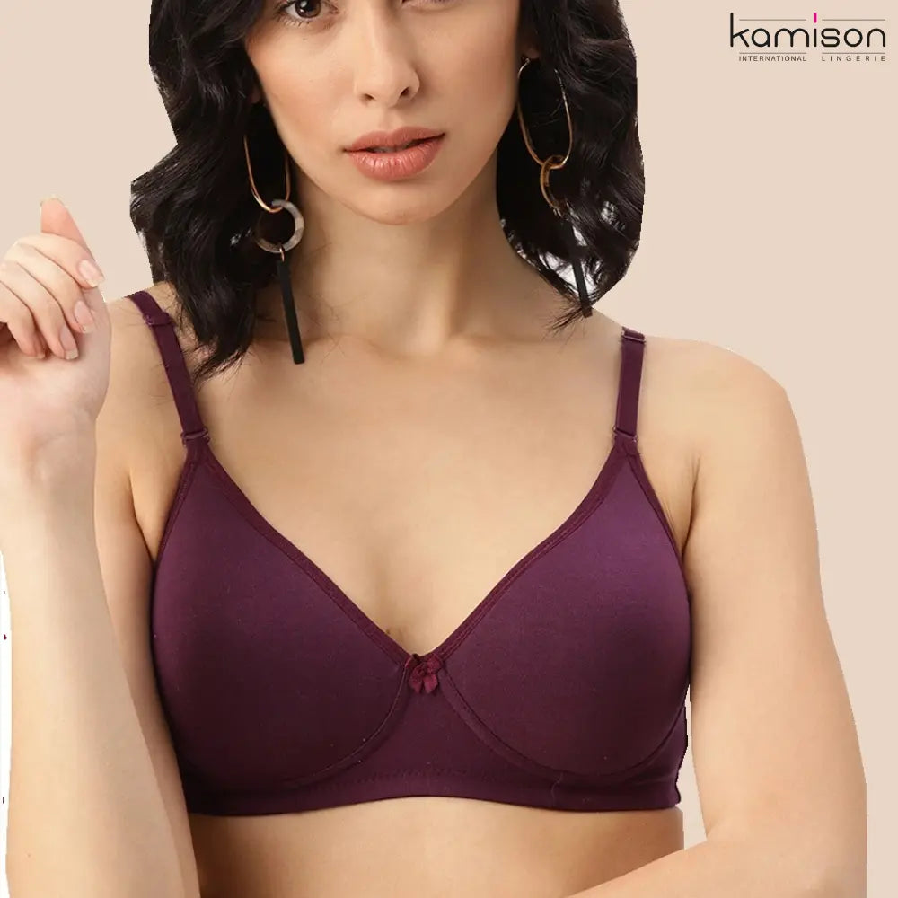 Tshirt Seamless Non Padded Bra Cotton Double Layer Burgundy Bra for Girls (Pack of 2)