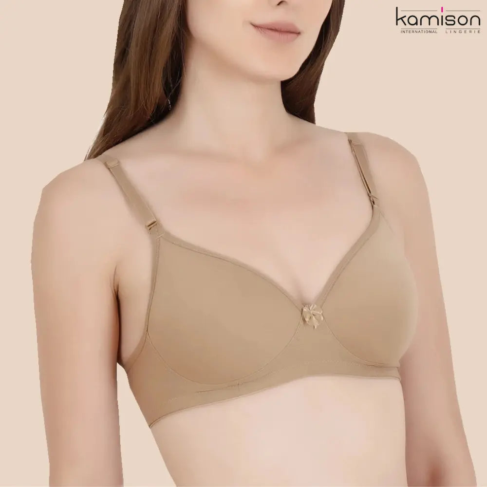 Tshirt Seamless non padded White Nude Cotton Bra (Pack of 2)