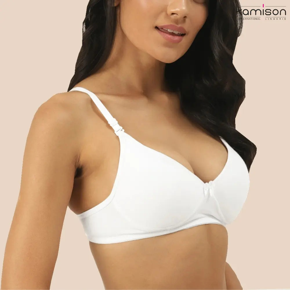 Tshirt Seamless Non Padded Bra Cotton Double Layer White Bra for Girls (Pack of 2)