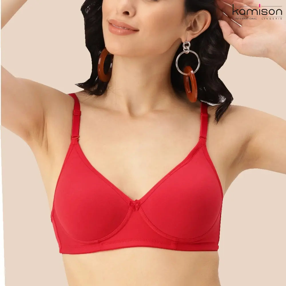 Tshirt Seamless Non Padded Bra Cotton Double Layer Red Bra for Girls (Pack of 2)