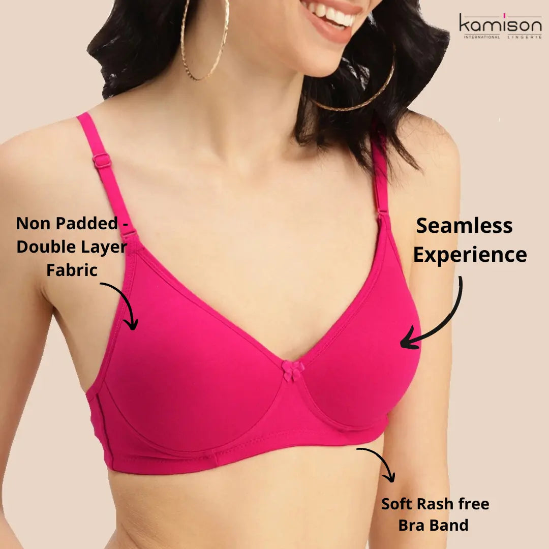 Tshirt Seamless Non Padded Bra Cotton Double Layer Rani Bra for Girls (Pack of 2)