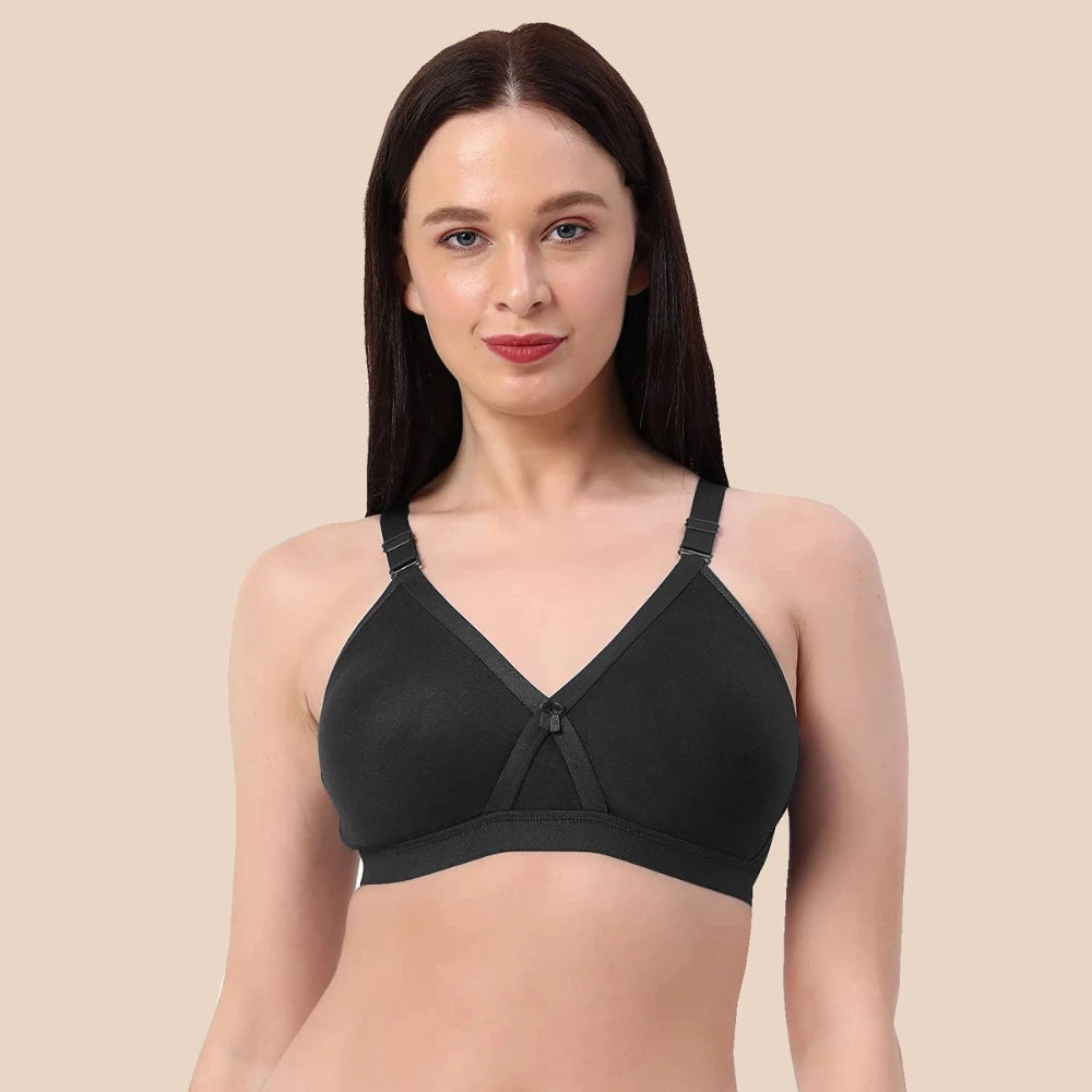 Full Coverage Bra | Double Layer Fabric | Non Padded Bra | B C D Cup Sizes | Kamison 1108 -Black (Pack of 2)