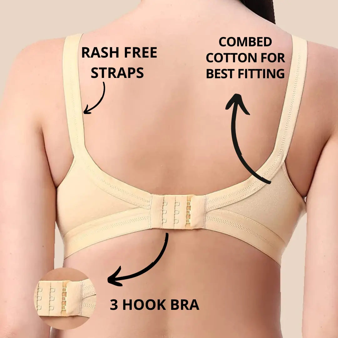 Full Coverage Bra | Double Layer Fabric | Non Padded Bra | B C D Cup Sizes | Kamison 1108 -Skin (Pack of 2)