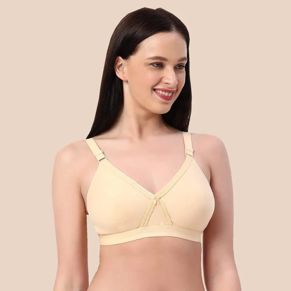 Full Coverage Bra | Double Layer Fabric | Non Padded Bra | B C D Cup Sizes | Kamison 1108 -Skin (Pack of 2)