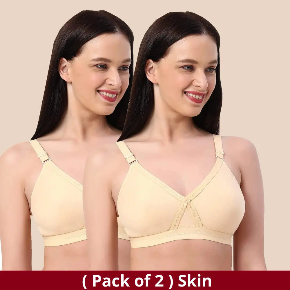 Full Coverage Bra | Double Layer Fabric | Non Padded Bra | B C D Cup Sizes | Kamison 1108 -Skin (Pack of 2)