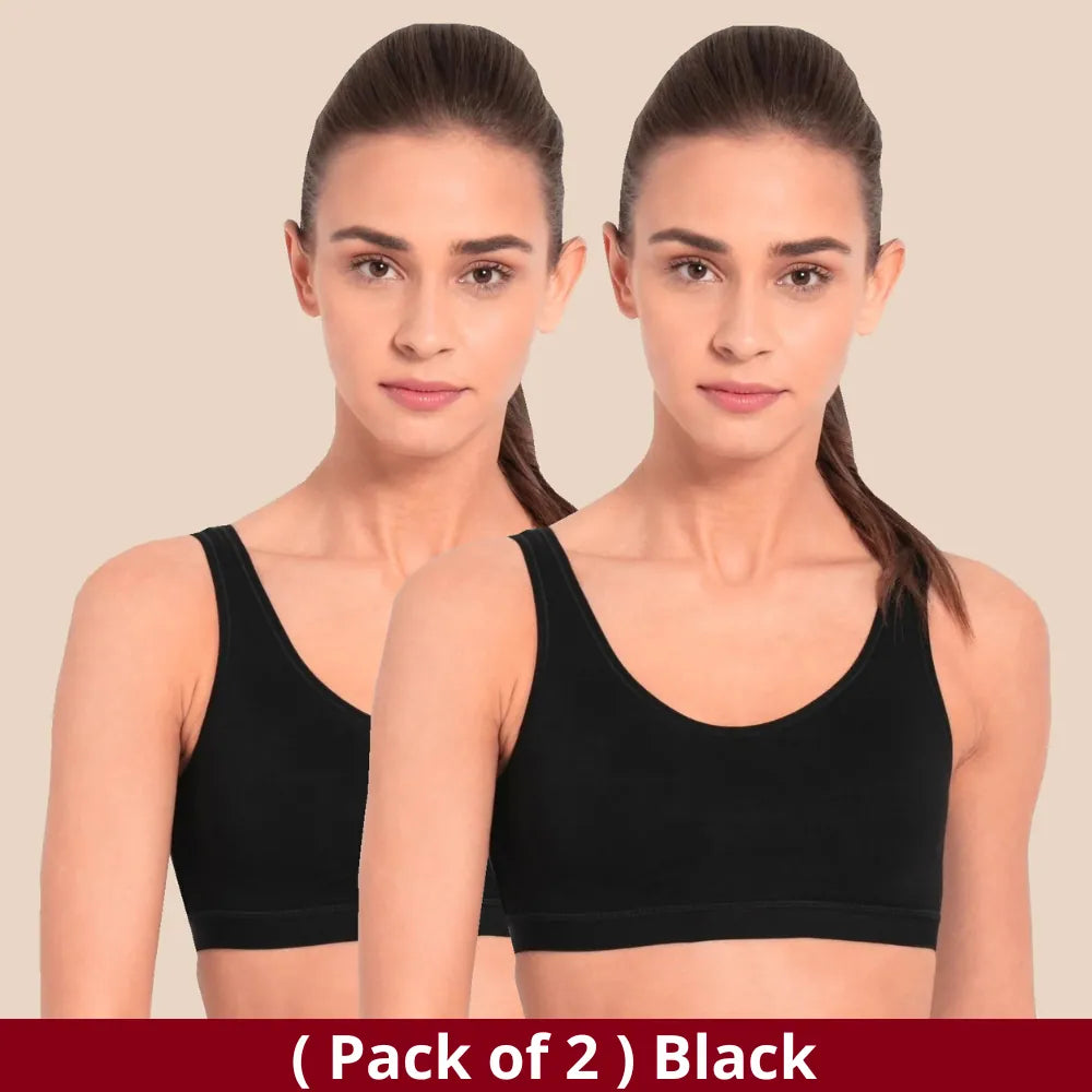 Sports Bra for Girls and Women |Full Coverage | Broad Strap | Non-Padded  |Black  (Pack of 2)