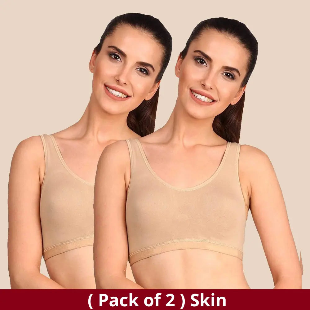 Sports Bra for Girls and Women |Full Coverage | Broad Strap | Non-Padded  |Nude (Pack of 2)