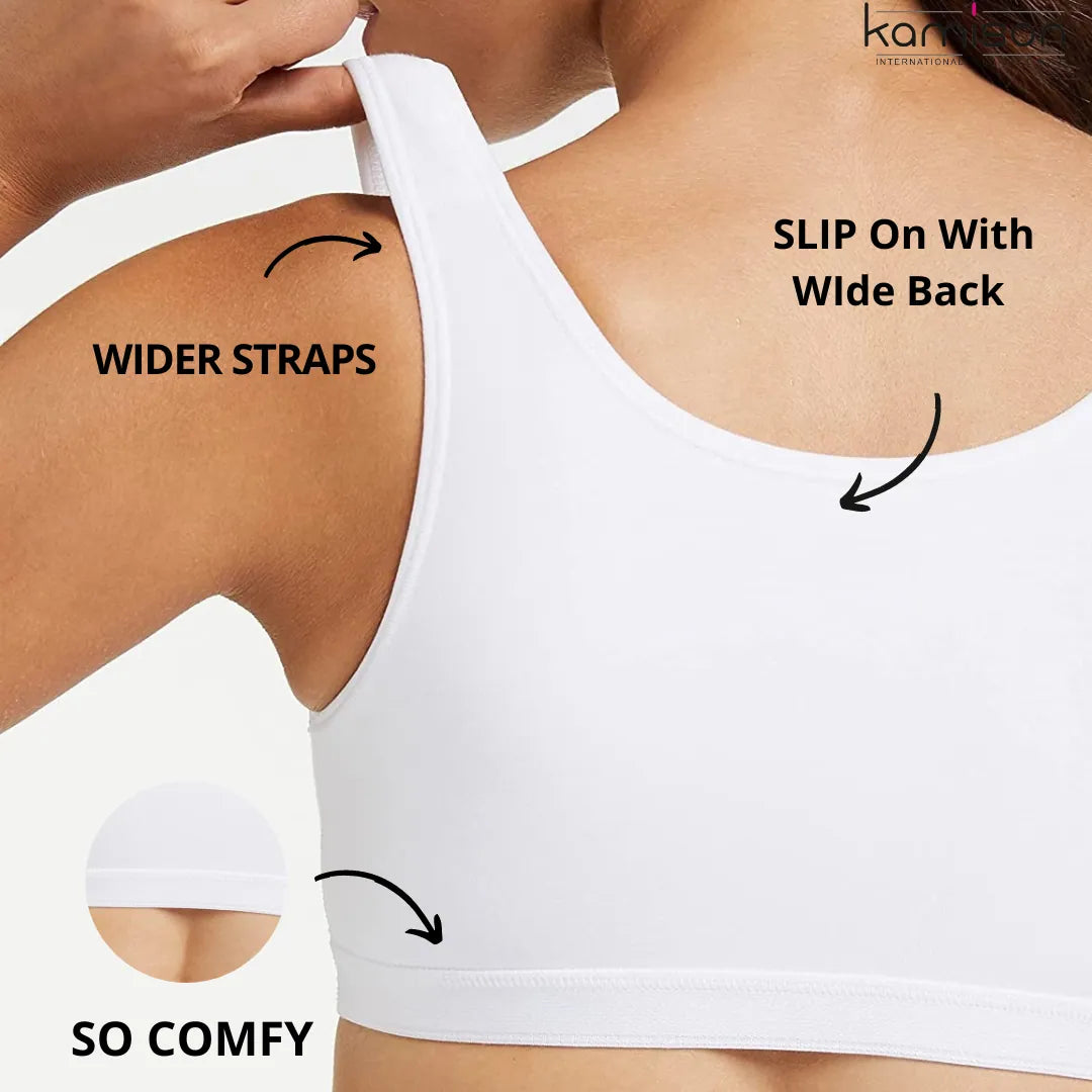 Sports Bra for Girls and Women |Full Coverage | Broad Strap | Non-Padded | White - Nude (Pack of 2)