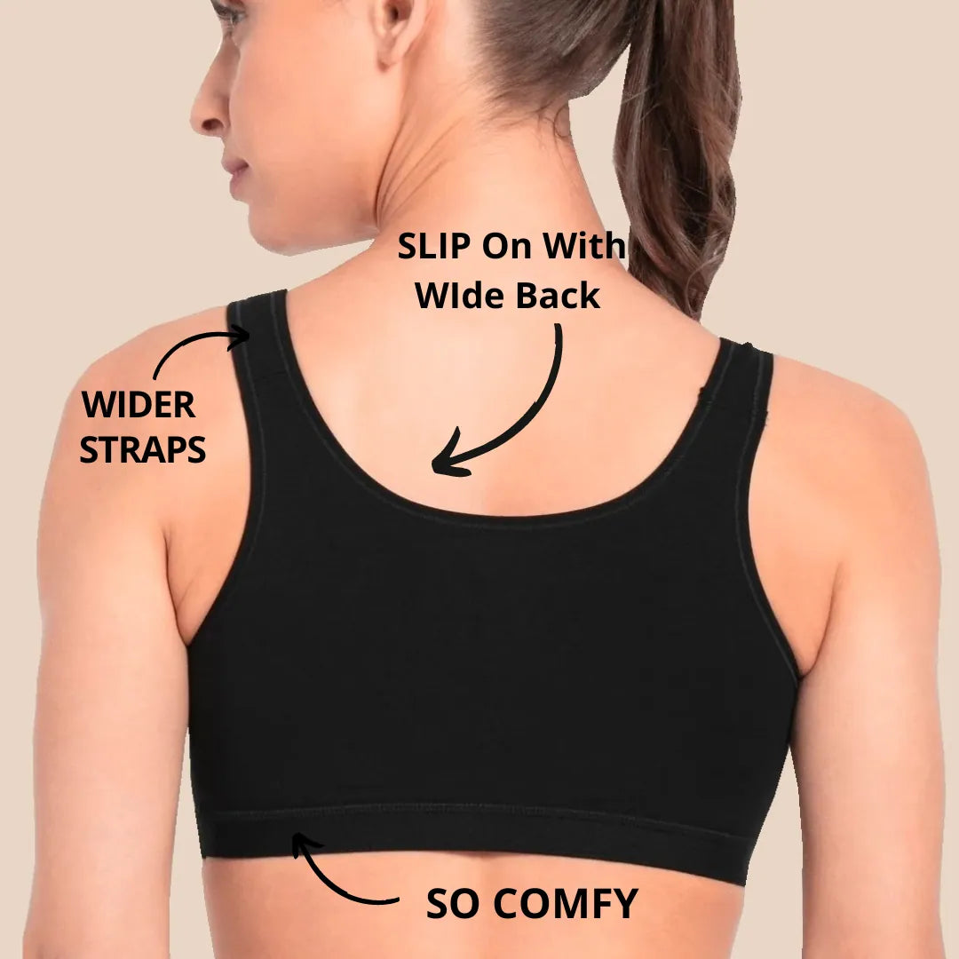 Sports Bra for Girls and Women |Full Coverage | Broad Strap | Non-Padded  |Black  (Pack of 2)