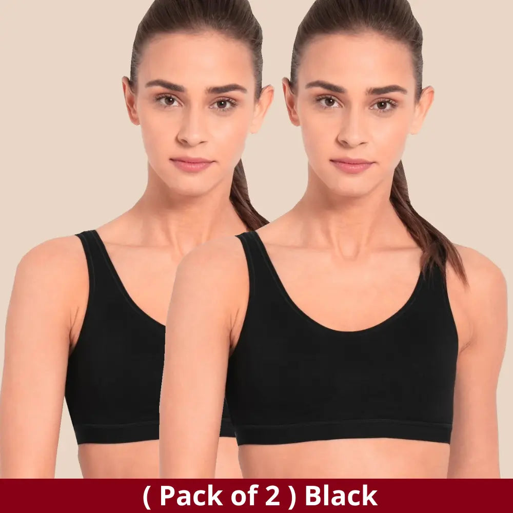 Sports Bra for Girls and Women |Full Coverage | Broad Strap | Non-Padded | Biowash Fabric (Pack of 2)