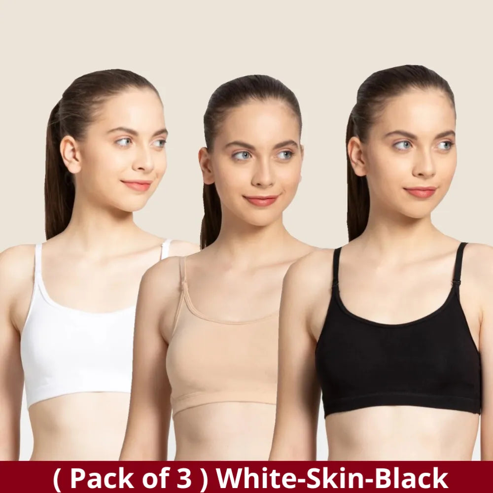 Women Padded Seamless Comfort Bra Sports Stretch Wireless Bralette Pack of  3 Black White Nude 