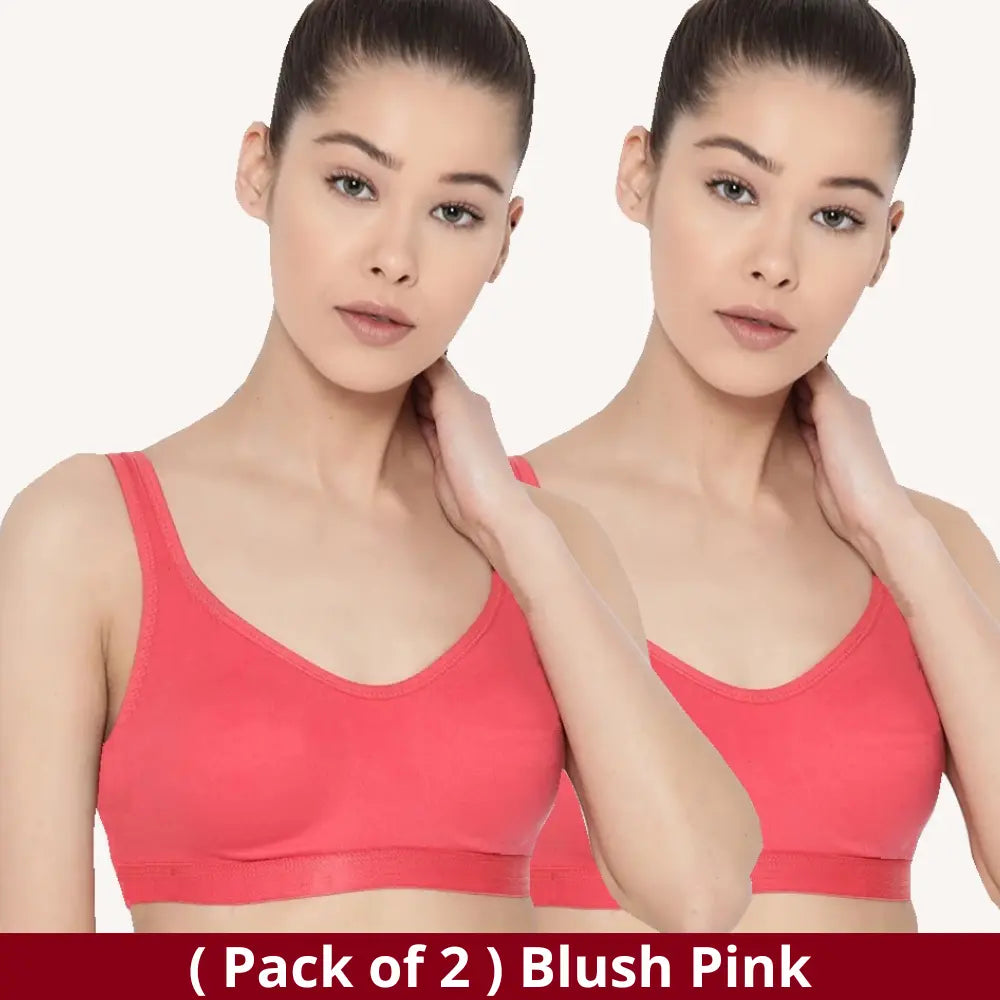 Sports Bra for Girls and Women |Full Coverage | Broad Strap | Non-Padded | Biowash Fabric (Pack of 2)