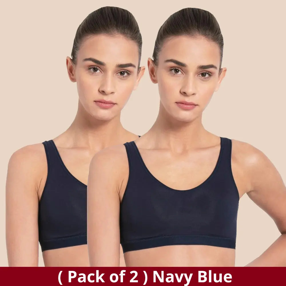 Sports Bra for Girls and Women |Full Coverage | Broad Strap | Non-Padded | Biowash Fabric (Pack of 2)
