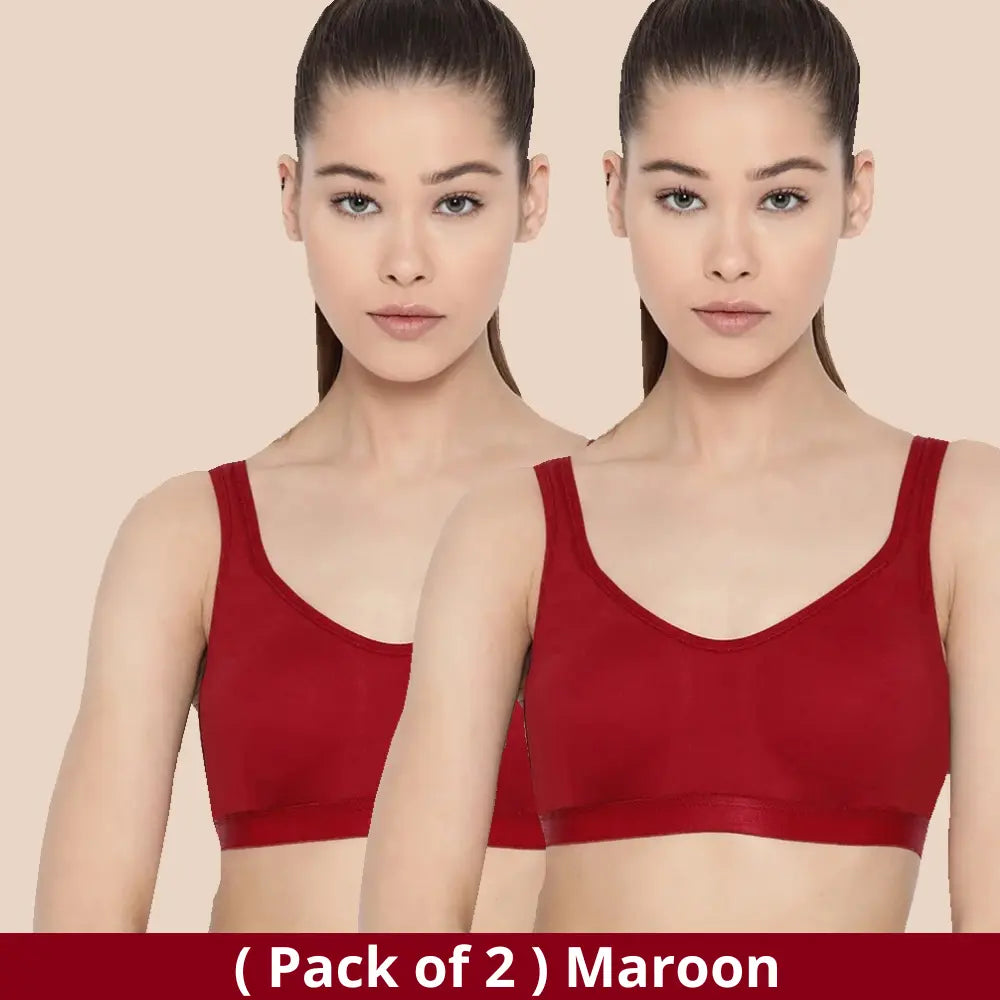 Sports Bra for Girls and Women |Full Coverage | Broad Strap | Non-Padded | Biowash Fabric (Pack of 2)