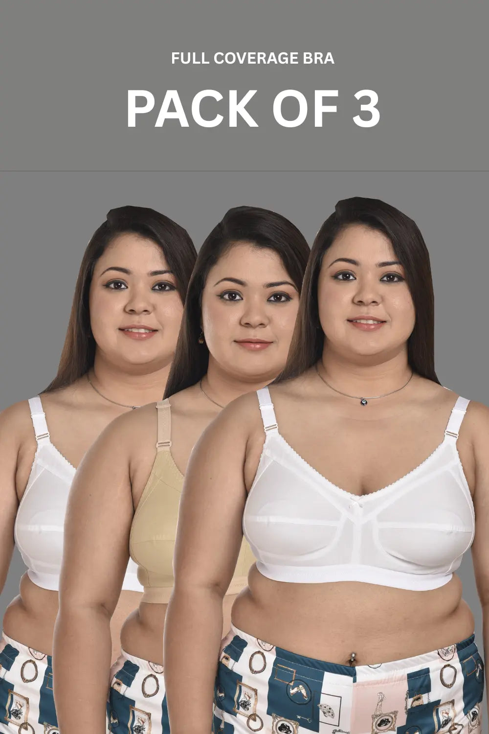 Full Coverage Minimizer Bra Non Padded White Nude Bra (Pack of 3)