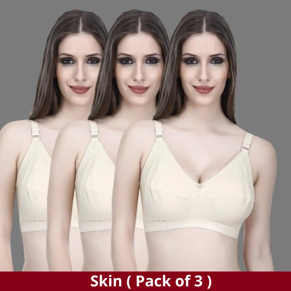 Full Coverage Minimizer Bra Non Padded White Nude Bra ( Pack of 3 )