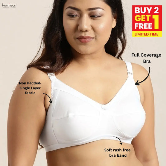 Full Coverage Minimizer Bra Non Padded White Nude Bra ( Pack of 2 + Get 1 FREE )