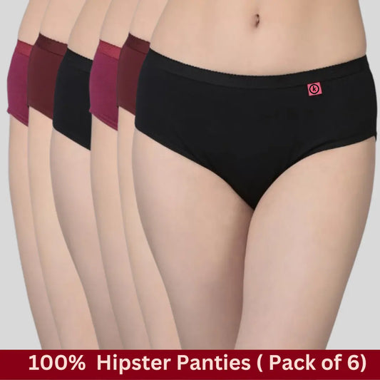 Ladies Underwear : 100% Cotton Panties for Women's or Girls (Pack of 6 )