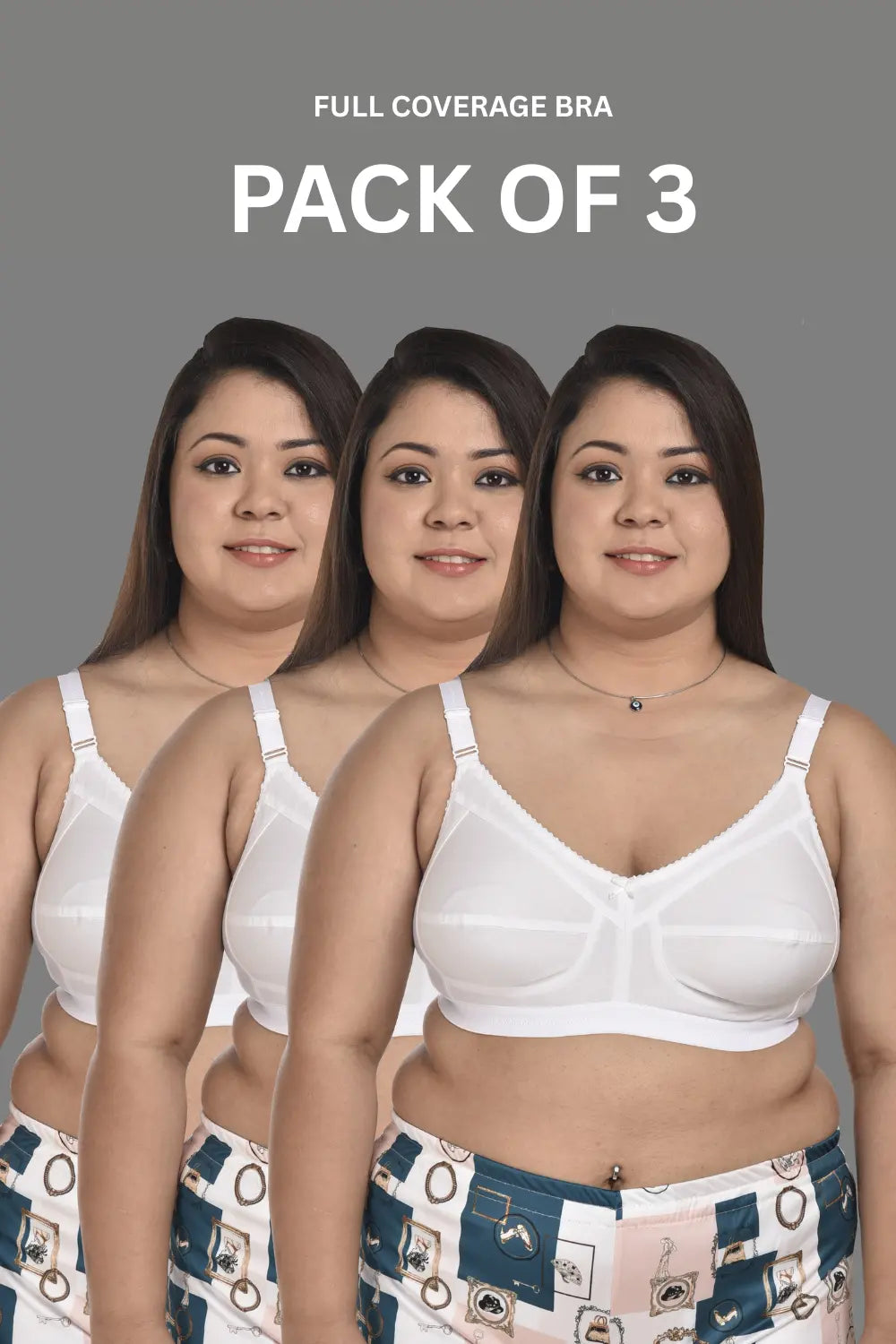 Full Coverage Minimizer Bra Non Padded White Nude Bra (Pack of 3)