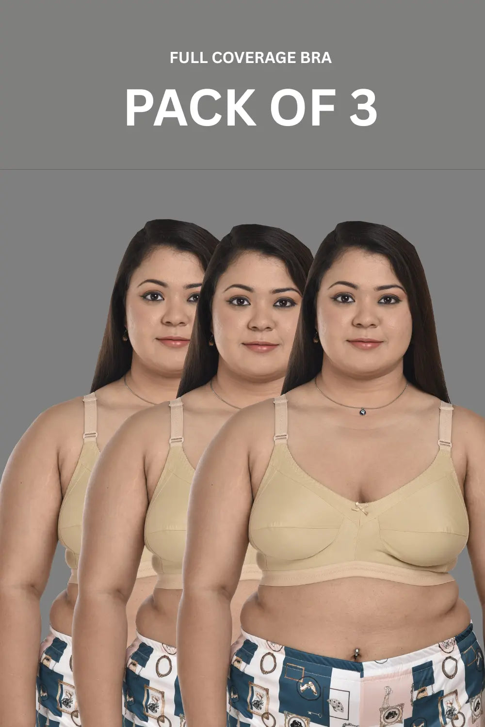 Full Coverage Minimizer Bra Non Padded White Nude Bra (Pack of 3)